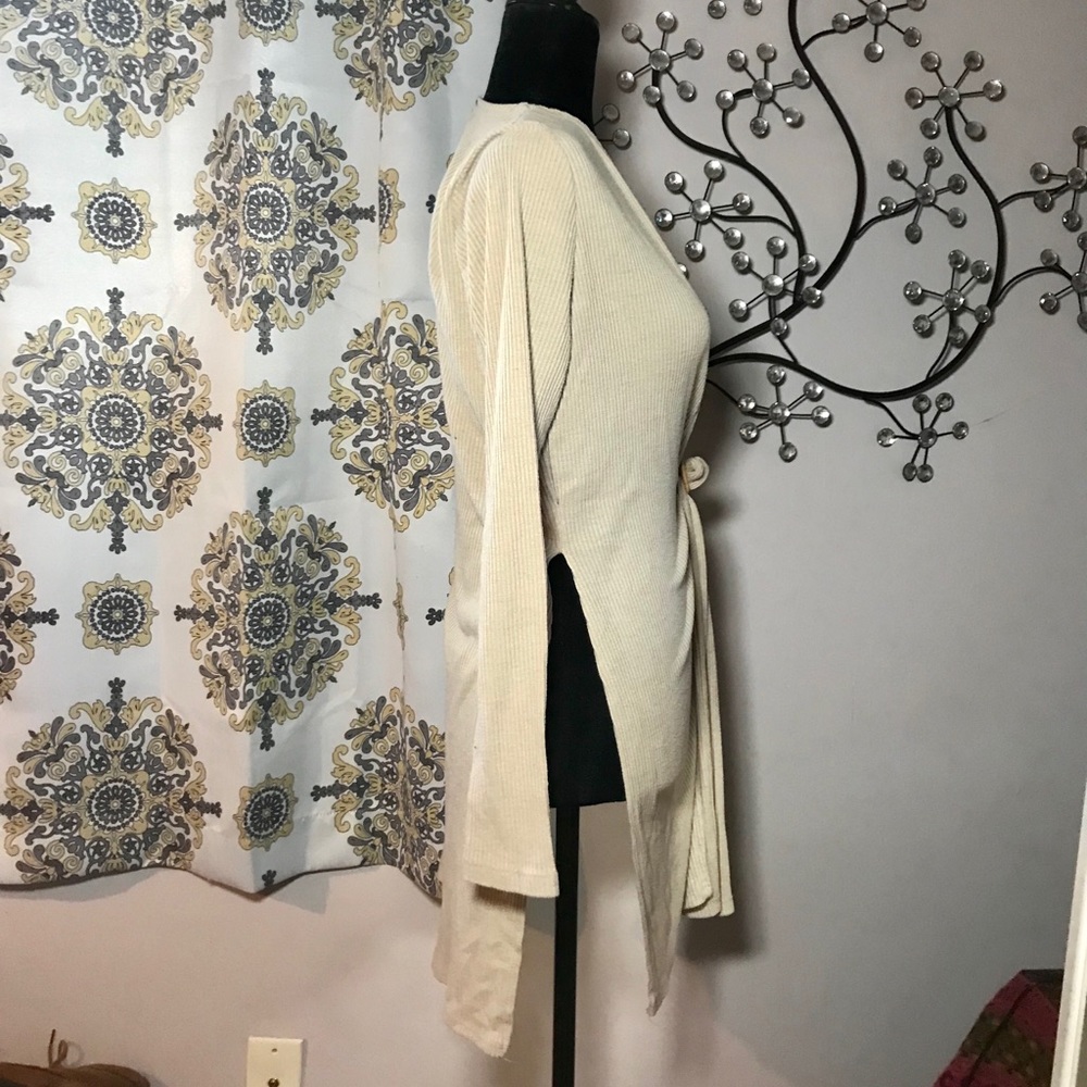 Ambiance Apparel Beige Side Slit Sexy Cardigan